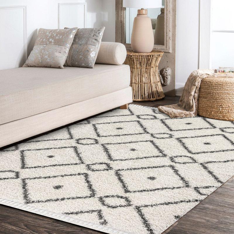 Mercer Shag Plush Tassel Moroccan Geometric Trellis Area Rug - JONATHAN Y