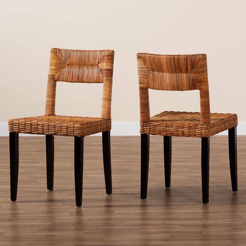 bali & pari Manrico Wood and Natural Rattan Dining Chair Dark Brown/Natural Brown: Bohemian Style, Geometric Weave, No Assembly Required