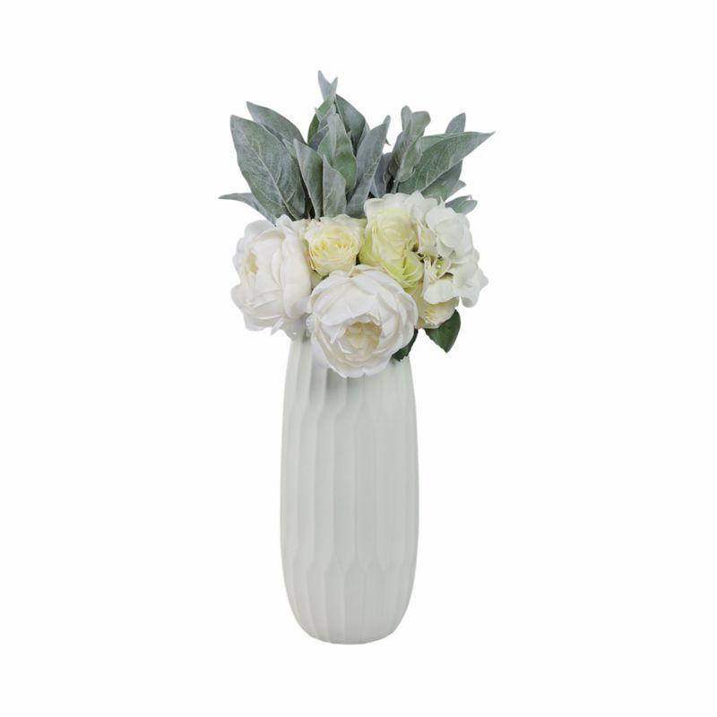 Sagebrook Home 14" Ceramic Design Vase - Contemporary White Decorative Flower Vase for Table Centerpiece or Home or Office Decor Accent