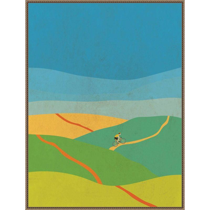 Large Vibrant Abstract Landscape Canvas with Bronze Frame