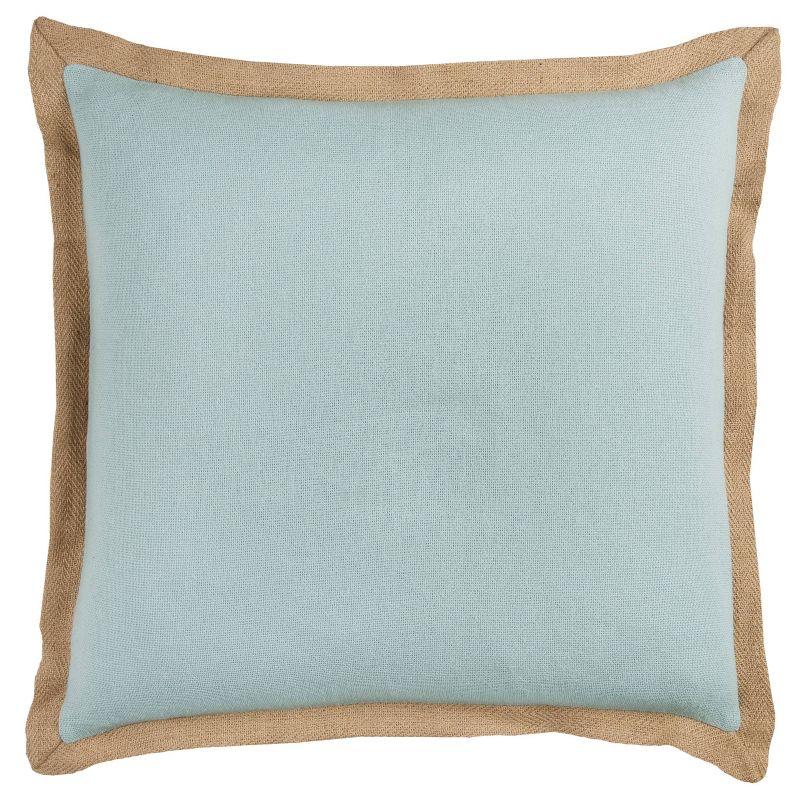 22" Light Blue and Natural Jute Square Throw Pillow