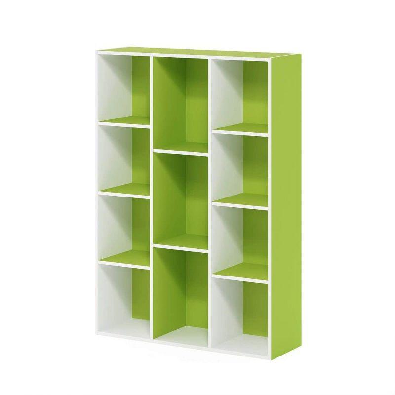 Contemporary White & Light Green Wood 11-Cube Kids Storage Shelf