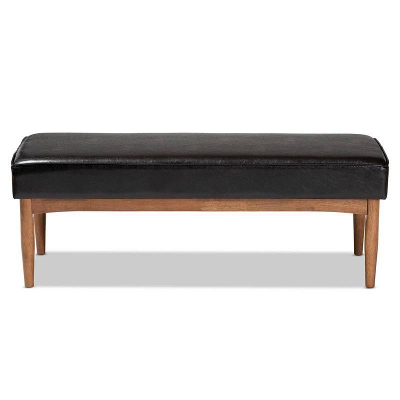 Arvid Mid-Century Modern Dark Brown Faux Leather Upholstered Dining Bench