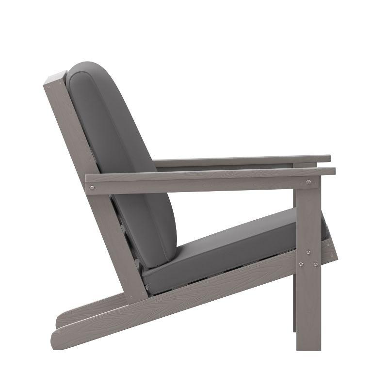 Flash Furniture Charlestown All-Weather Poly Resin Wood Adirondack Style Deep Seat Patio Club Chair with Cushions, Gray/Gray