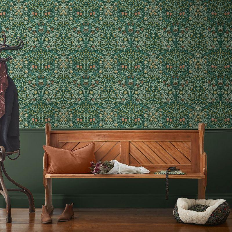 William Morris Deep Green Floral Vinyl Wallpaper Double Roll