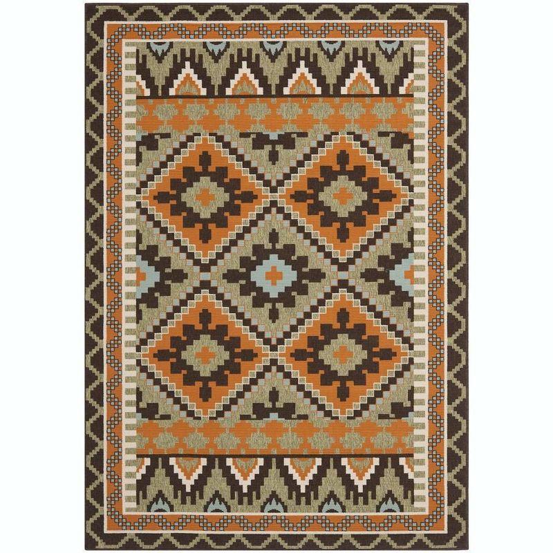 Veranda VER096 Power Loomed Indoor/Outdoor Area Rug - Green/Terracotta - 4'x5'7" - Safavieh