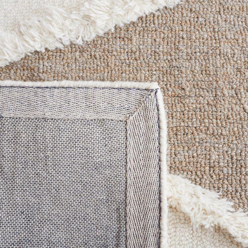 Ivory and Brown Square Wool Shag Rug