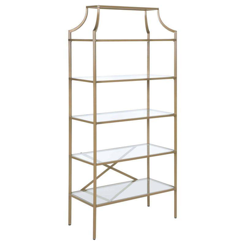 Coaster 70" Serena Modern 5 Tier Tempered Glass Shelves Bookcase Matte Gold
