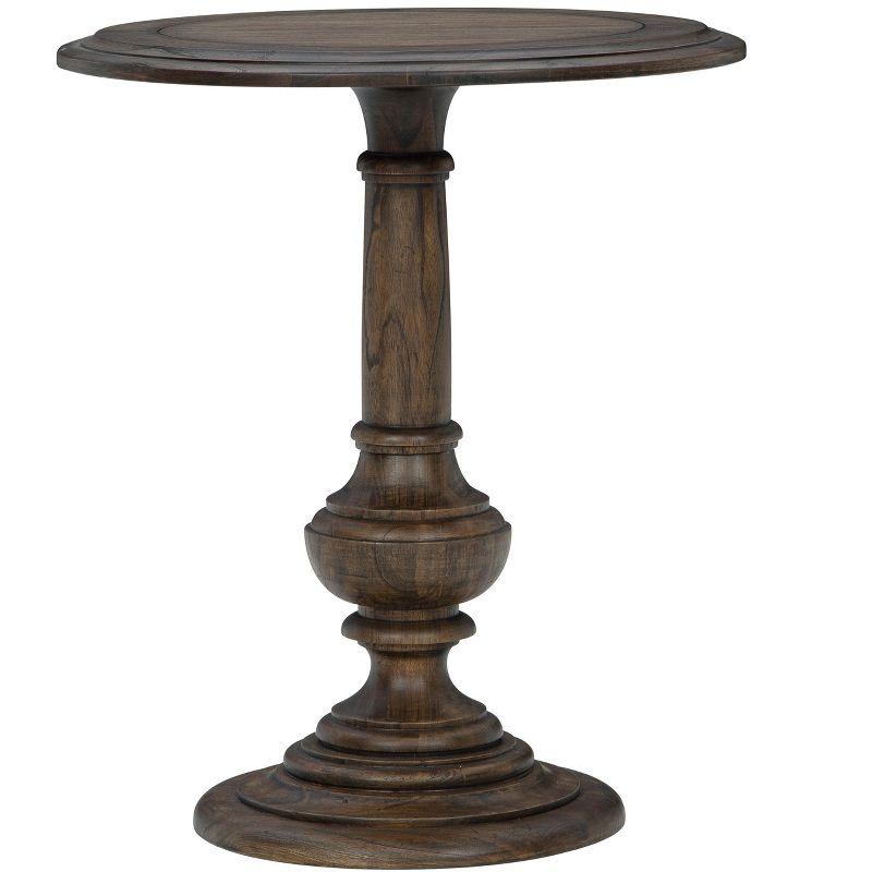 Beige and Black Traditional Round Wood Pedestal Table