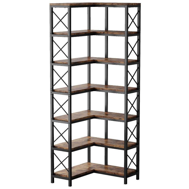 Hommoo 7-Tier Tall Corner Bookshelf Rustic Brown