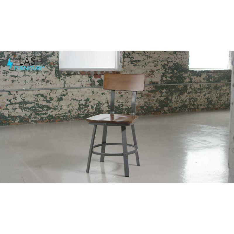Flash Furniture Flint Series Rustic Walnut Restaurant Chair with Wood Seat & Back and Gray Powder Coat Frame
