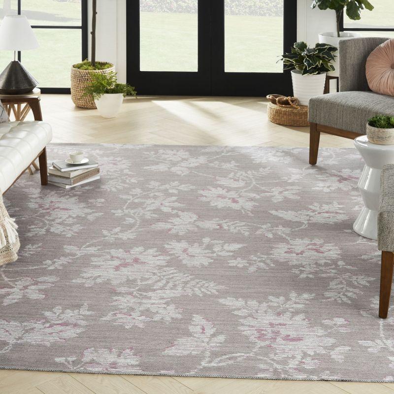 Natural Floral Chenille Rectangular Washable Area Rug