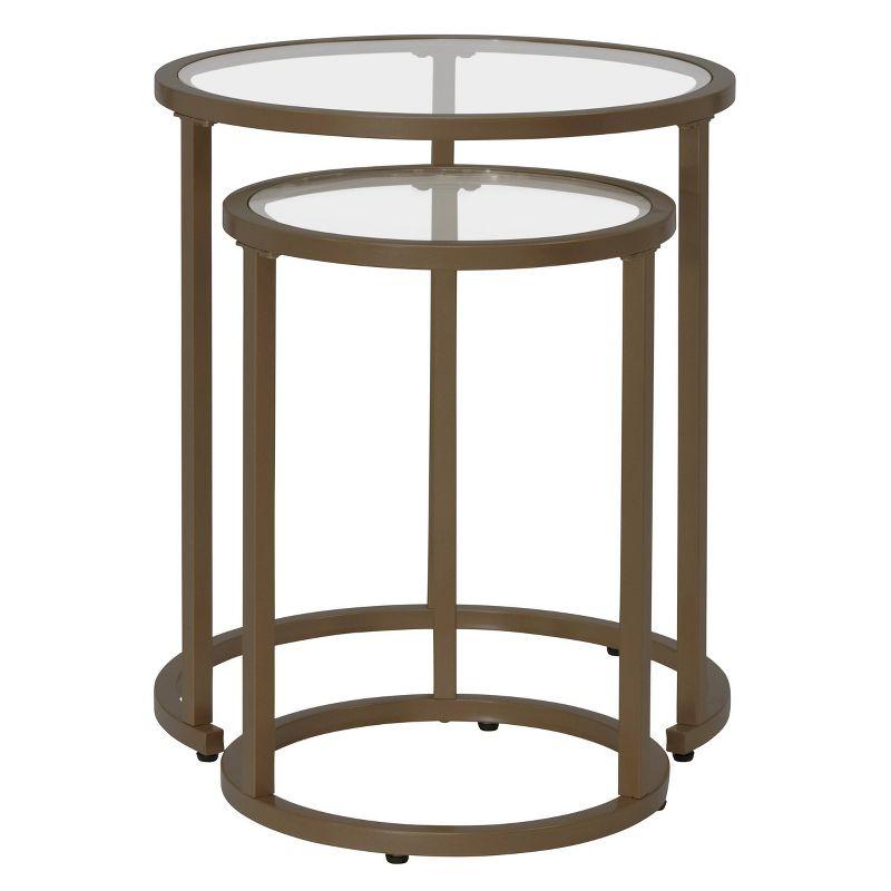 studio designs Camber Modern Round Nesting Side Table Set Bronze: 2-Piece, Tempered Glass, Metal Frame