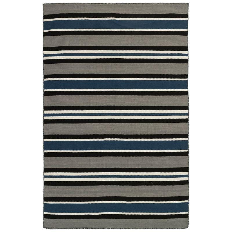 Coastal Stripe Navy Blue Synthetic 4' x 6' Reversible Outdoor Rug