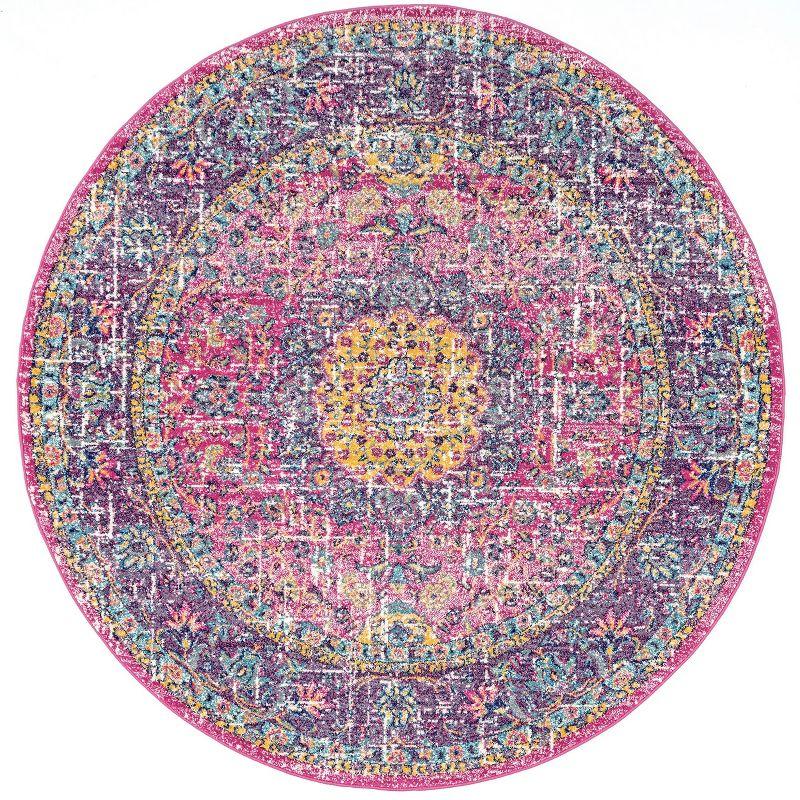 Pink and Multicolor Round Synthetic Persian Area Rug