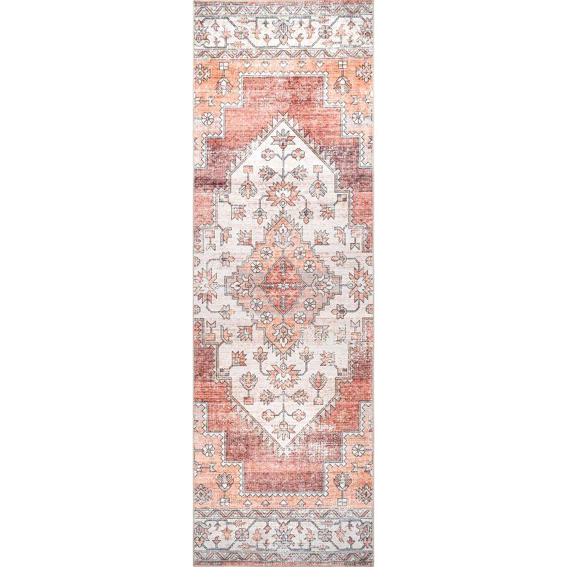 Rust Medallion Machine Washable Runner Rug