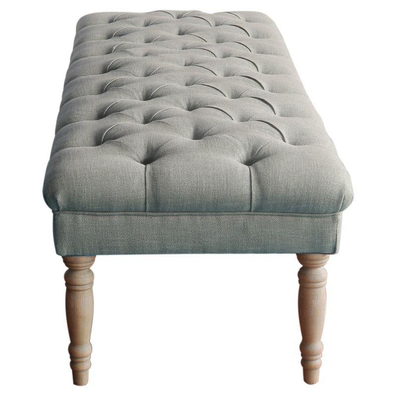 Layla 65'' Gray Tufted Fabric Bench with Turned Wood Legs