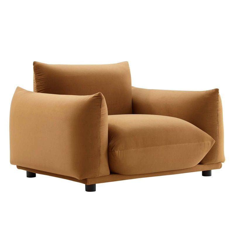 Copious Performance Velvet Armchair Cognac - Modway: Oversized, Indoor Lounge, Stain-Resistant