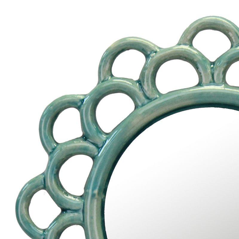 Round Ceramic Cutout Wall Hanging Mirror Turquoise - Stonebriar Collection: Vintage Style, 9" Frame, Wall Mount