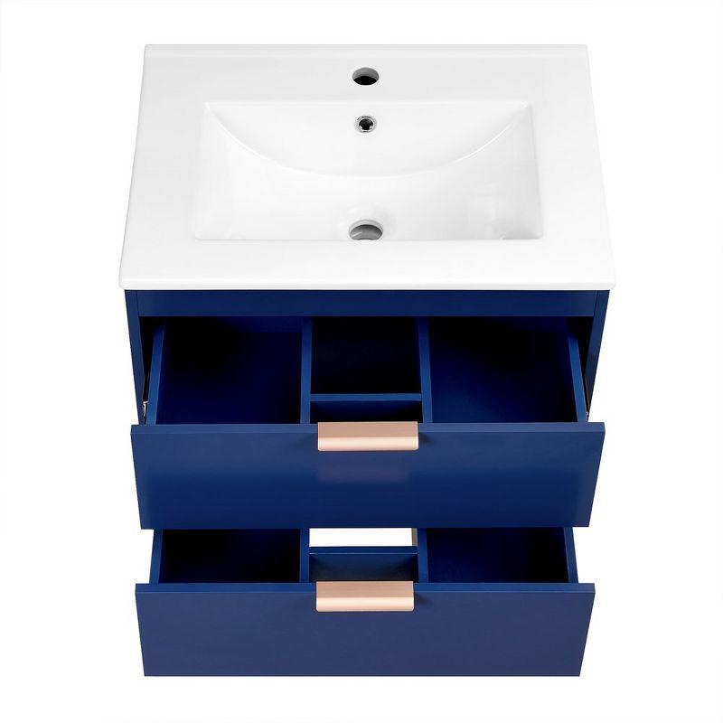 24" Floating Wall Mounted Bathroom Vanity With White Ceramic Sink Storage Drawers Wooden Bathroom Storage Cabinet, Blue
