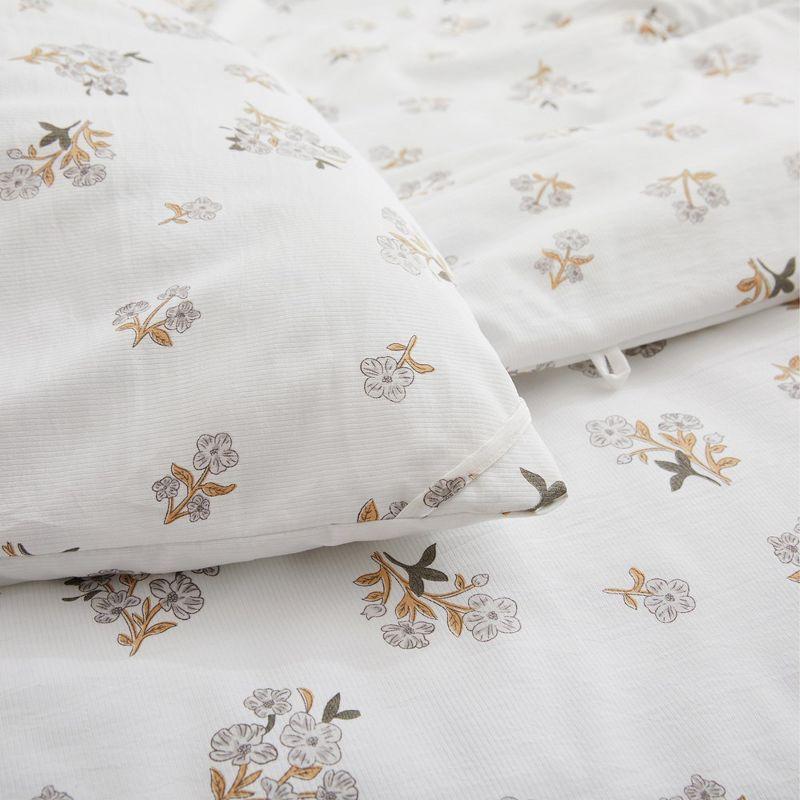 Peace Nest Floral Printed Comforter Set with Pillowcases, Bedding Set for All Season, White, King
