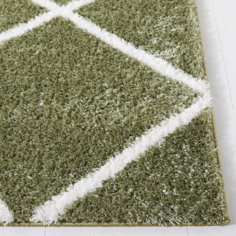 Sage and White Geometric Shag Area Rug, 8' x 10'