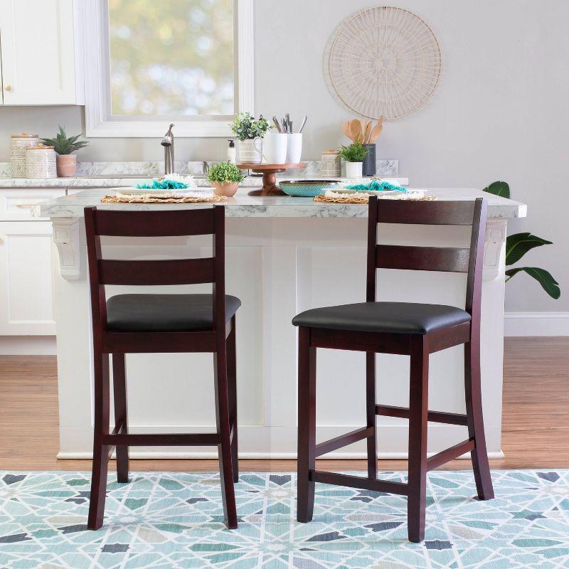 Triena Soho 24" Padded Seat Faux Leather Counter Height Barstool Hardwood/Espresso - Linon: Rubberwood Frame, Ladder-Back Design