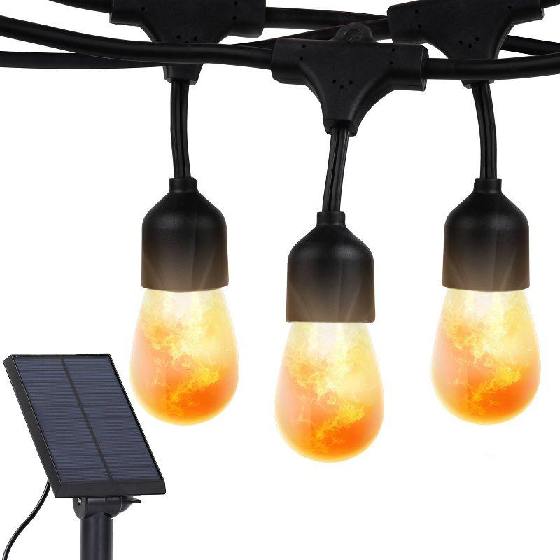 Warm White Solar Powered LED Outdoor String Lights with Flame Bulbs