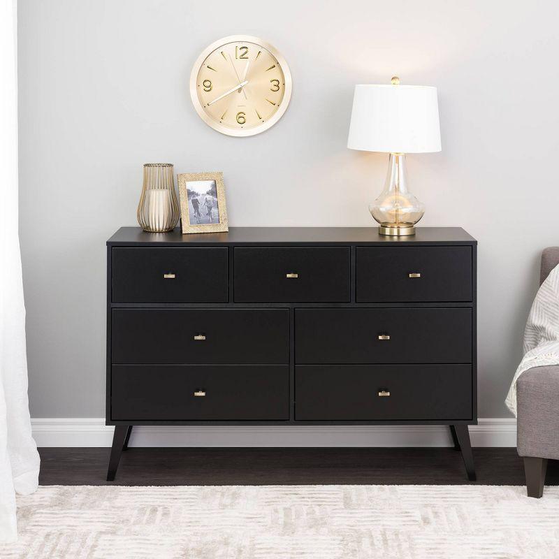 Milo Mid-Century Modern 60" Black Double Dresser with Brass Knobs