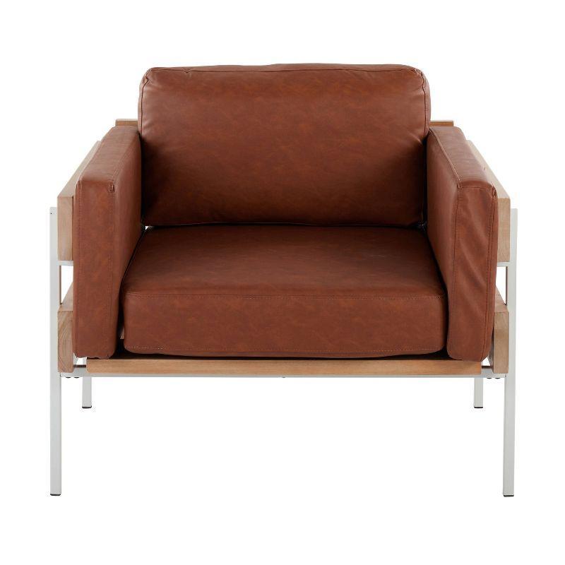 LumiSource Kari Accent Chair White/Natural/Camel: Faux Leather Upholstery, Metal Legs, Foam Fill, 250lb Capacity