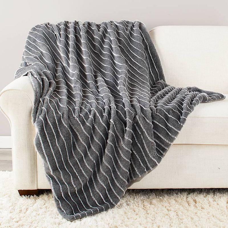 The Lakeside Collection Striped Faux Fur Throws or Accent Pillows - Striped Faux Fur Throw Gray