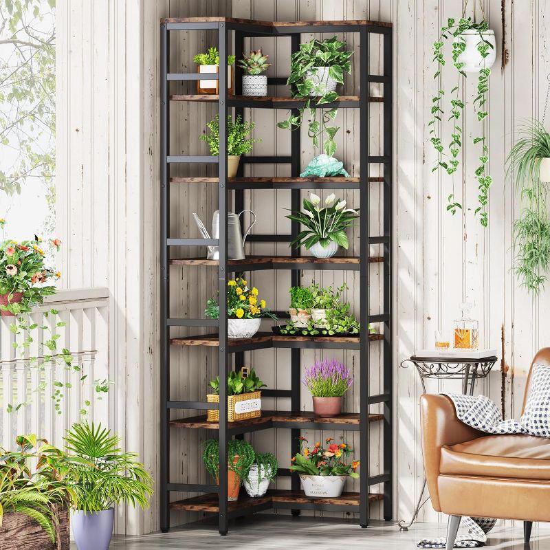 Hommoo 7-Tier Tall Corner Bookshelf Rustic Brown