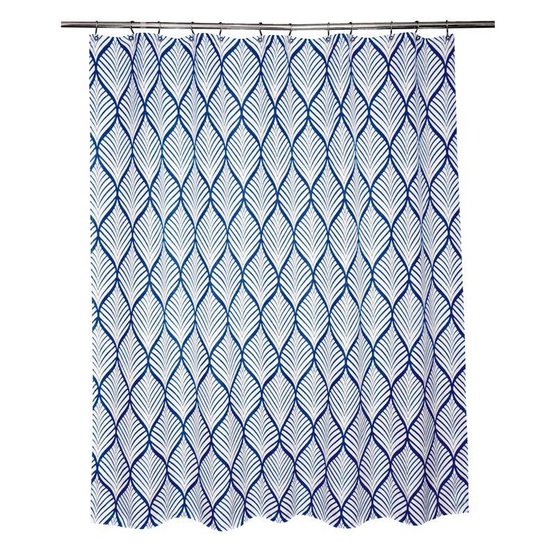 Moda at Home Deco Leaf Shower Curtain Navy/White : Microfiber, Machine Washable, Non-Slip Backing