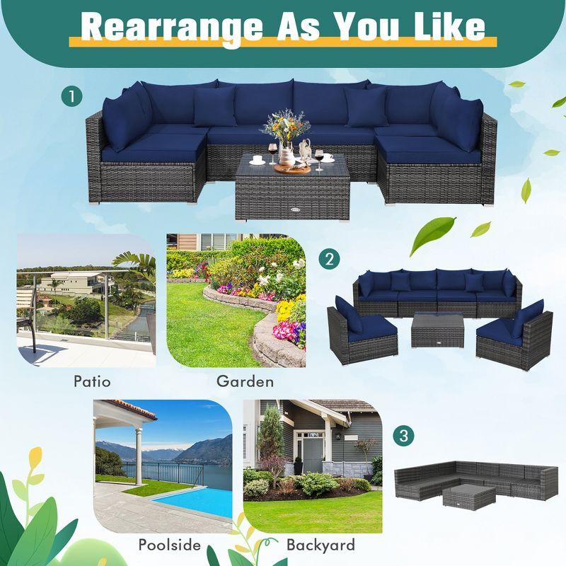 Costway 7PCS Patio Rattan Furniture Set Sectional Sofa Cushioned Garden Navy