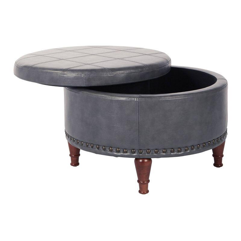 Alloway Storage Ottoman Pewter - OSP Home Furnishings: Faux Leather, Nailhead Trim, Wood Legs, Flip Tray Top