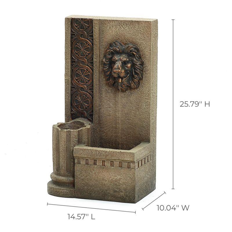 Sandstone Resin Lion Head Outdoor Water Fountain with Lights