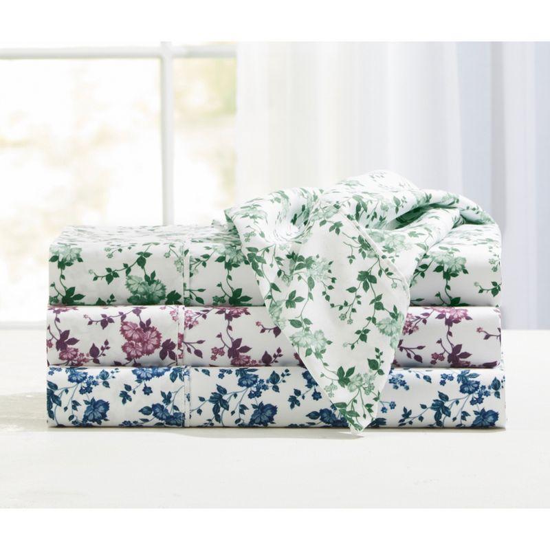 Twin Blue Floral Microfiber 3-Piece Sheet Set