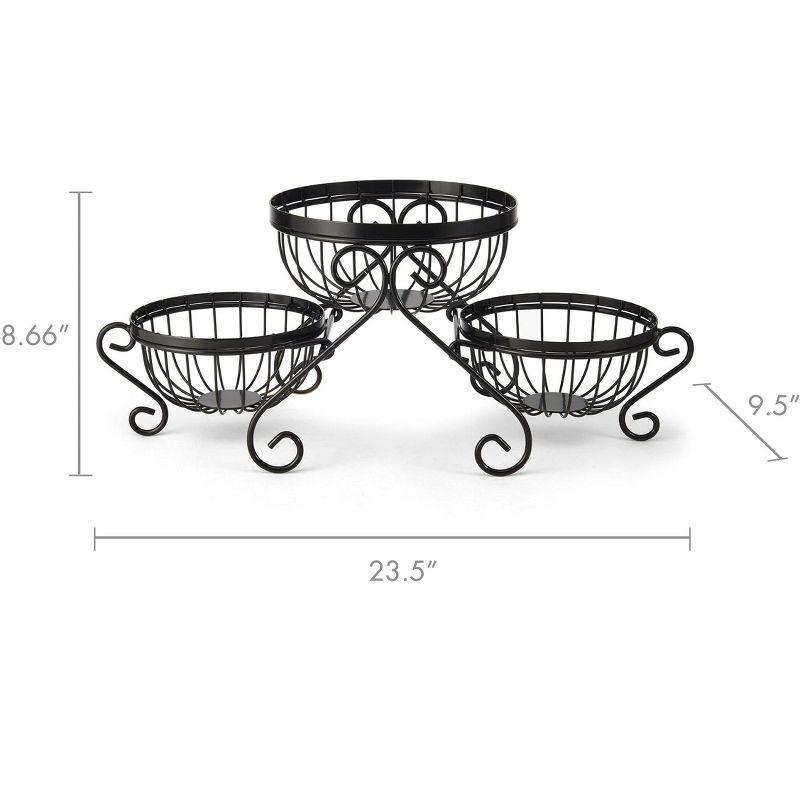 Gourmet Basics by Mikasa 3 Pieces Scroll Metal Storage Fruit Baskets, 23.5-Inch, Black