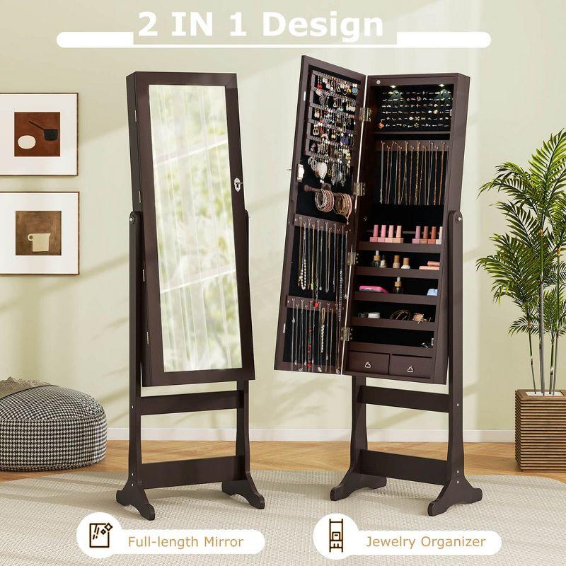 Costway Jewelry Mirrored Cabinet Armoire Organizer Storage Box with Stand Christmas Gift Coffee