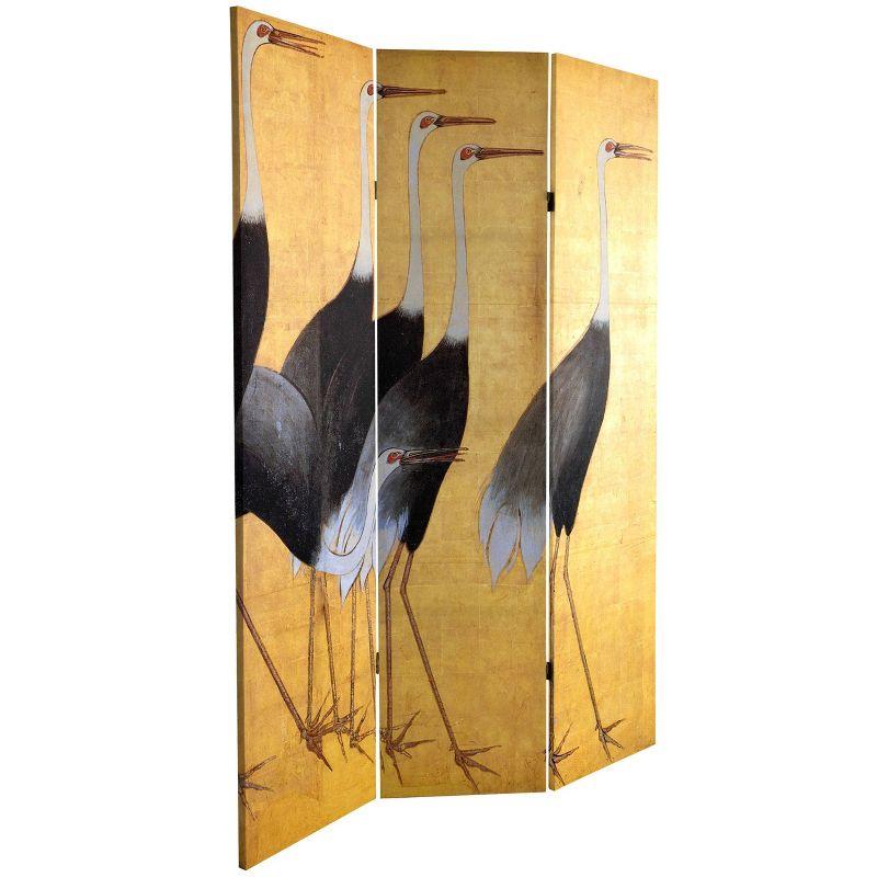 6" Double Sided Cranes Room Divider Beige - Oriental Furniture: Japanese Art, Privacy Screen