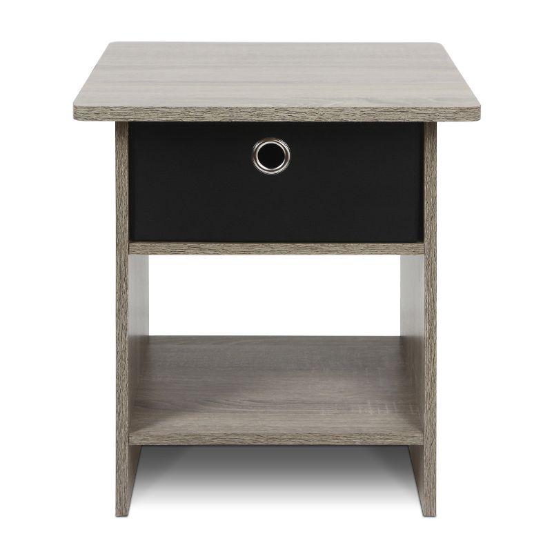 French Oak Grey and Black Square Wood End Table with Storage Bin