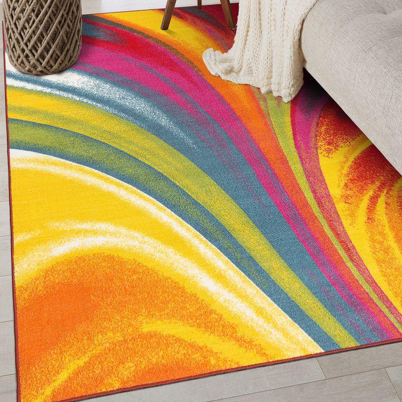 World Rug Gallery Modern Contemporary Waves Multicolored Non-slip (Non-skid) Area Rug - Multi 5'3" x 7'3"