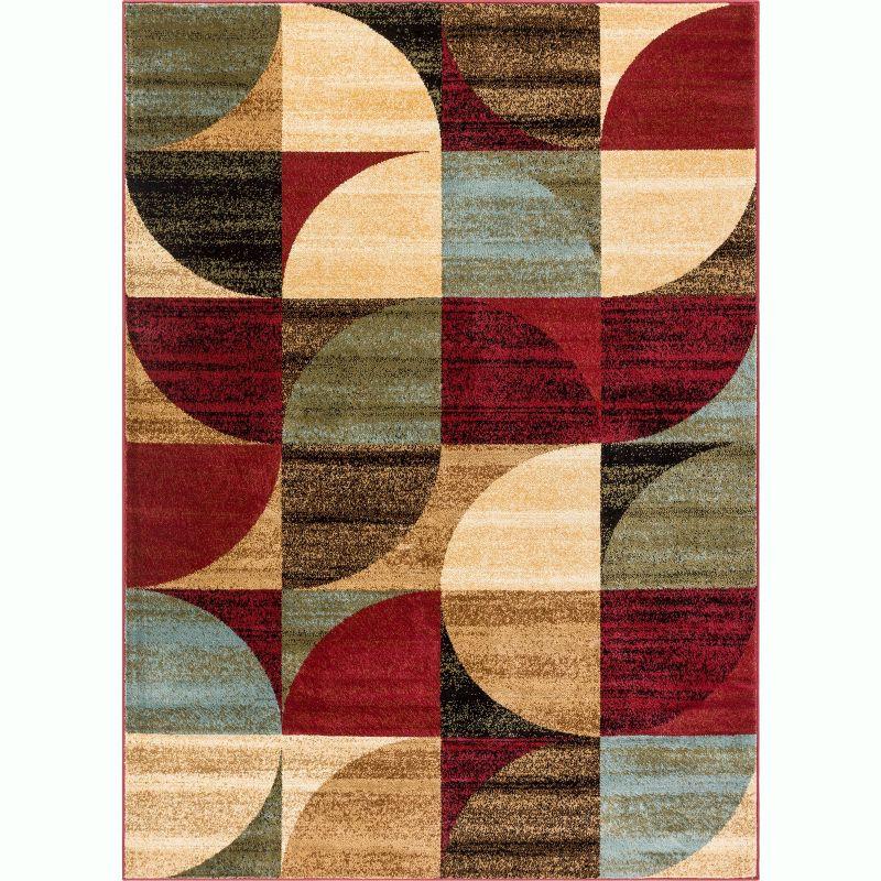 Mid Century Modern Geometric Blue and Red 8' x 10' Area Rug