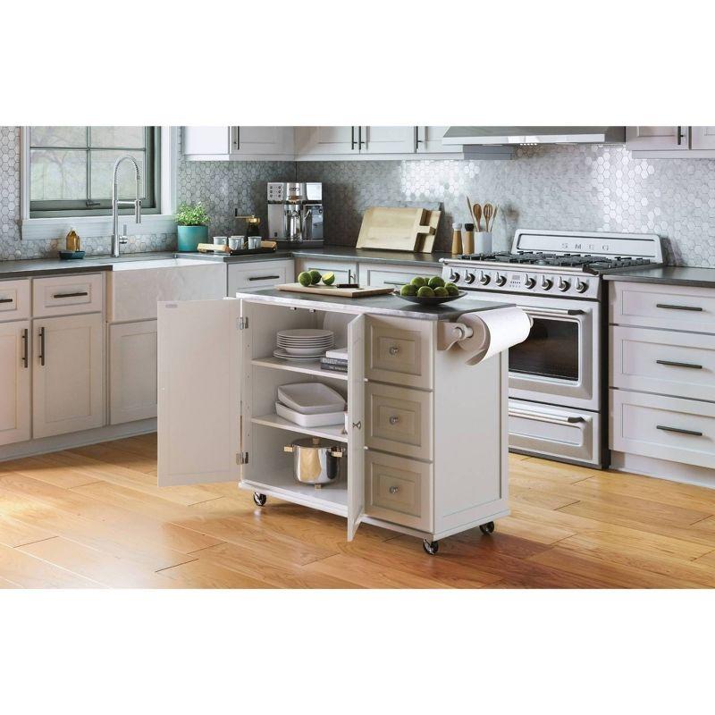 Stainless Steel Top Rectangular Kitchen Cart with Spice Rack and Storage