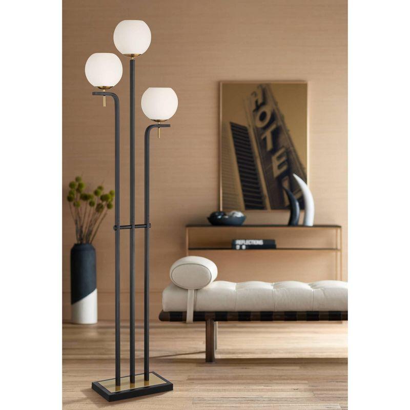 Possini Euro Design Acadia Modern Floor Lamp 71" Tall Black Warm Gold Metal 3 Light Frosted White Glass Globe Shade for Living Room Bedroom Office