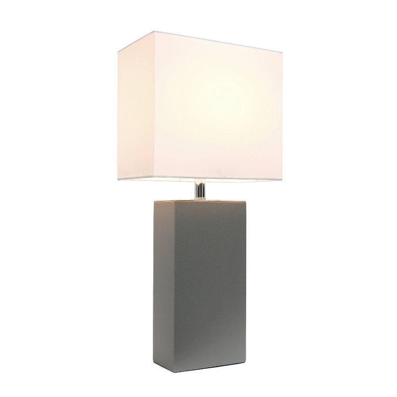 21" Lexington Leather Base Modern Home Decor Bedside Table Lamp with Fabric Shade - Lalia Home