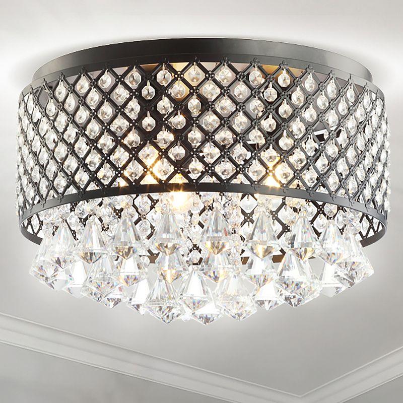 Black Crystal Drum LED Flush Mount Ceiling Light, 17"