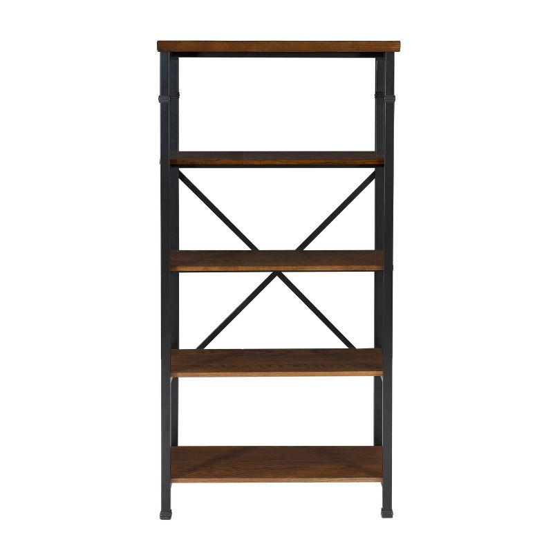 Linon 54" Austin Industrial Bookshelf Metal Wide Bookcase Brown: Farmhouse Style, 4 Fixed Shelves, MDF & Metal Frame
