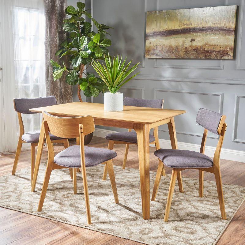 Mid-Century Natural Oak Dining Set with Dark Grey Fabric Chairs