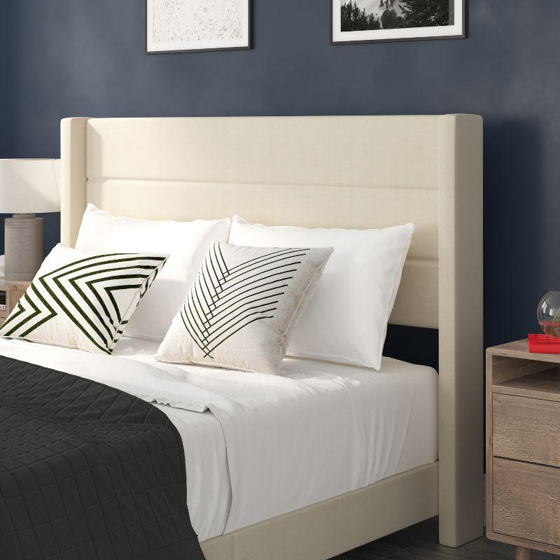 Flash Furniture Hollis Queen Upholstered Platform Bed with Wingback Headboard, No Box Spring Needed, Beige Faux Linen